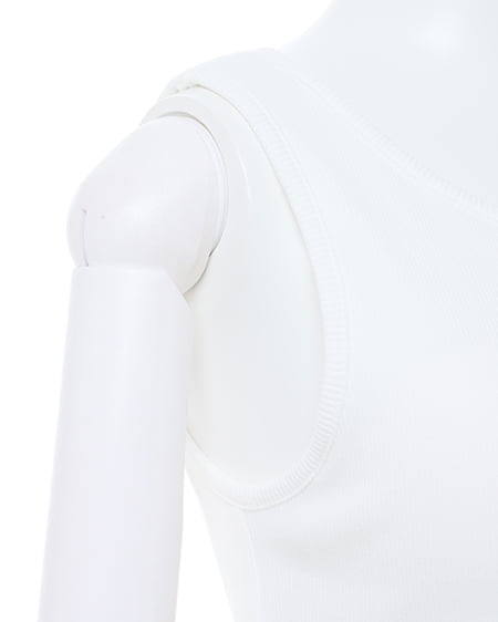 INGNI（イング） 裾ゴムロゴ配色リブタンク ｵﾌﾎﾜｲﾄ