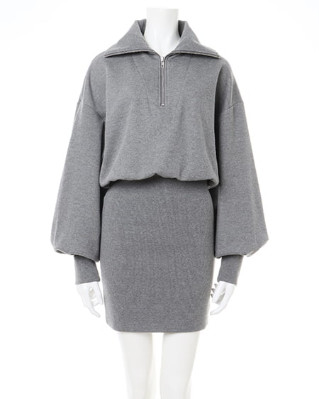 INGNI(イング) ハーフZIPチュニックワンピース チャコールグレー