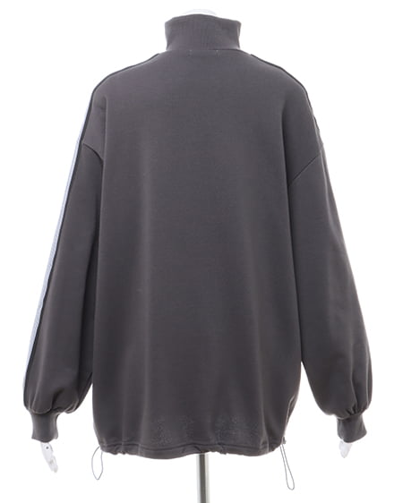 INGNI（イング） ハーフZIP裾ドロスト胸ロゴ袖ラインスウェットチュニック ﾁｬｺｰﾙｸﾞﾚｰ