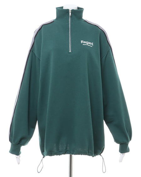 INGNI(イング) ハーフZIP裾ドロスト胸ロゴ袖ラインスウェットチュニック グリーン