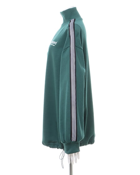 INGNI(イング) ハーフZIP裾ドロスト胸ロゴ袖ラインスウェットチュニック グリーン