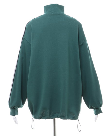 INGNI(イング) ハーフZIP裾ドロスト胸ロゴ袖ラインスウェットチュニック グリーン