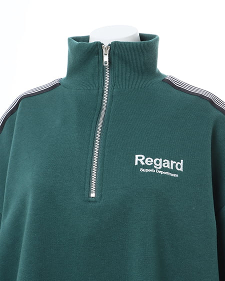 INGNI(イング) ハーフZIP裾ドロスト胸ロゴ袖ラインスウェットチュニック グリーン