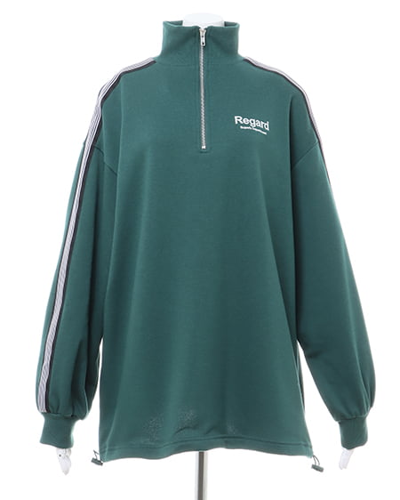 INGNI(イング) ハーフZIP裾ドロスト胸ロゴ袖ラインスウェットチュニック グリーン