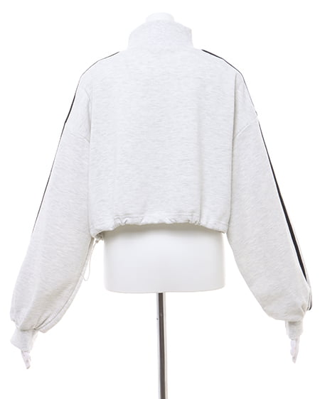 INGNI(イング) ハーフジップ裾ドロスト胸ロゴ袖ラインショートトップス オートミール