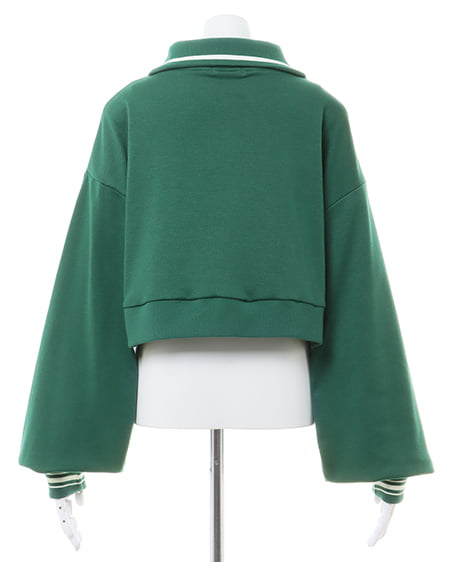 INGNI（イング） ハーフジップ胸ロゴライン配色ショートトップス ｸﾞﾘｰﾝ