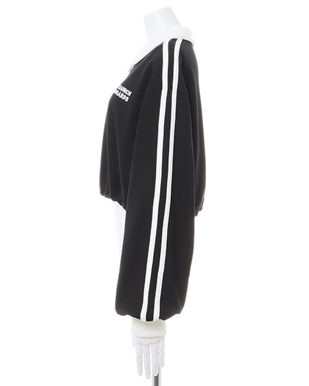 INGNI(イング) ハーフZIP裾ドロスト配色袖ラインショートトップス クロ