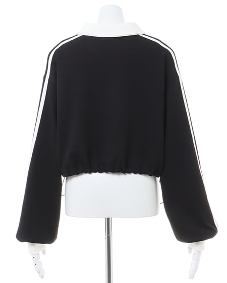 INGNI(イング) ハーフZIP裾ドロスト配色袖ラインショートトップス クロ