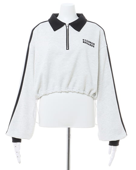 INGNI(イング) ハーフZIP裾ドロスト配色袖ラインショートトップス オートミール