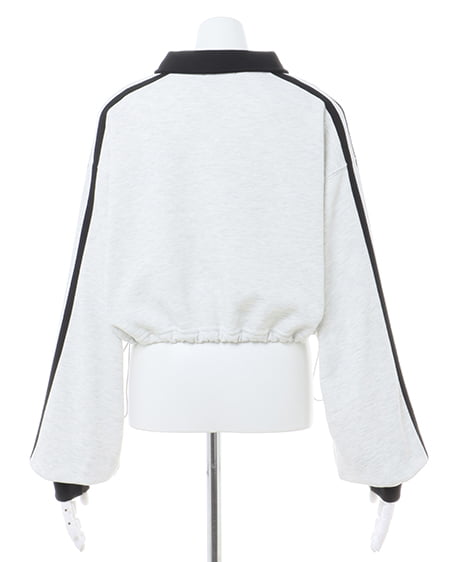 INGNI(イング) ハーフZIP裾ドロスト配色袖ラインショートトップス オートミール