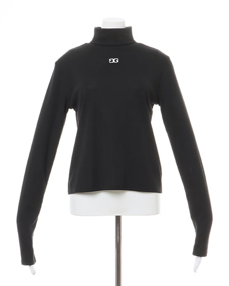 INGNI(イング) 胸刺しゅうロゴカットタートルトップス クロ