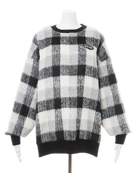 INGNI(イング) 胸刺しゅうロゴチェックリブチュニットップス クロ