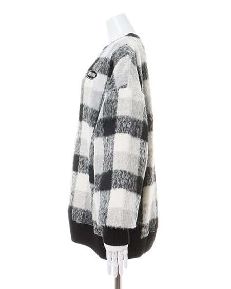 INGNI(イング) 胸刺しゅうロゴチェックリブチュニットップス クロ