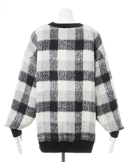 INGNI(イング) 胸刺しゅうロゴチェックリブチュニットップス クロ