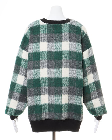 INGNI(イング) 胸刺しゅうロゴチェックリブチュニットップス グリーン