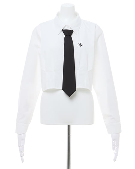 INGNI(イング) ネクタイ付刺しゅう入り/クロップドシャツ オフホワイト