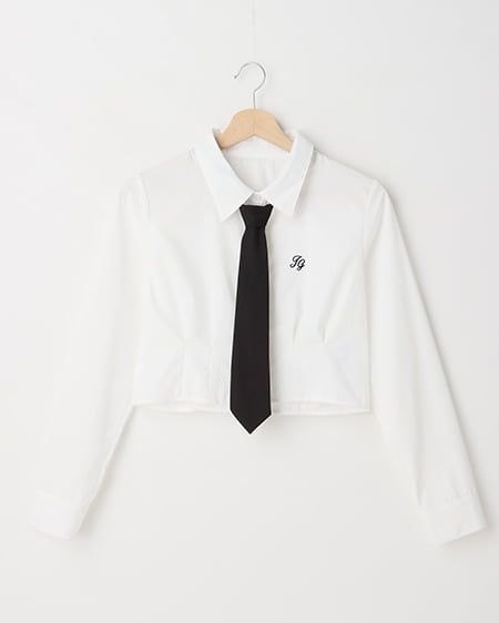 【セットアイテム】ネクタイ付刺しゅう入り／クロップドシャツ