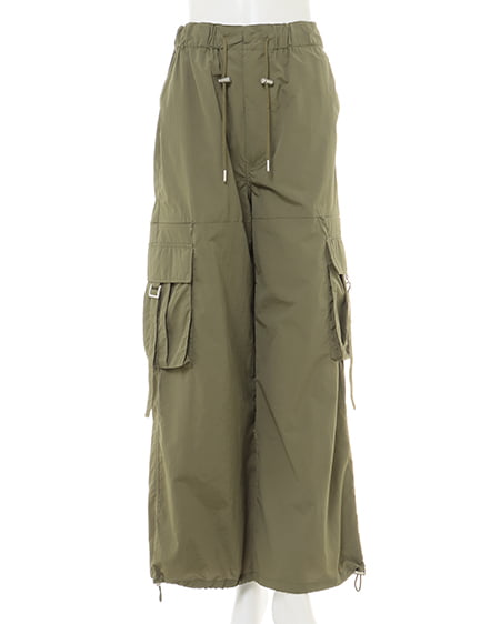 INGNI(イング) サイドファスナーナイロンワイドカーゴ/パンツ カーキ