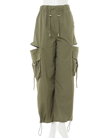 INGNI(イング) サイドファスナーナイロンワイドカーゴ/パンツ カーキ