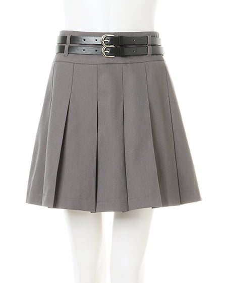 INGNI(イング) ダブルベルト付プリーツ/スカパン グレー