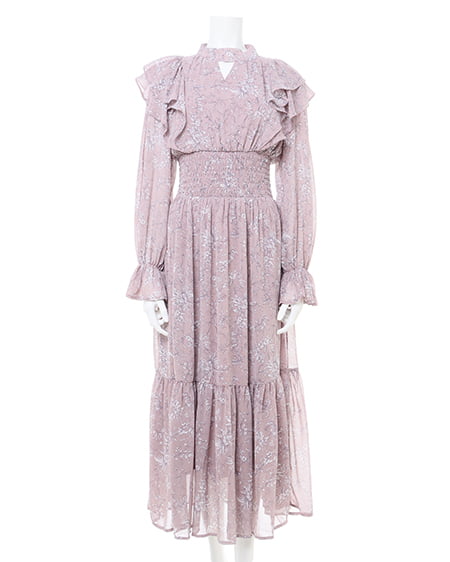 INGNI(イング) デコルテカットアウト花柄フリルワンピース ピンク