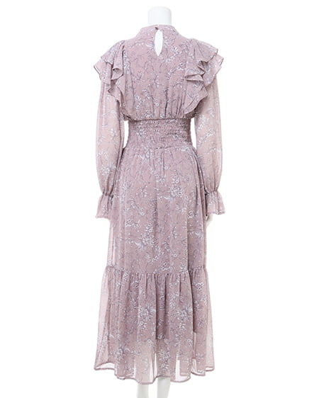 INGNI(イング) デコルテカットアウト花柄フリルワンピース ピンク