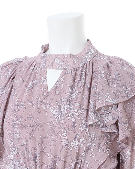 INGNI(イング) デコルテカットアウト花柄フリルワンピース ピンク