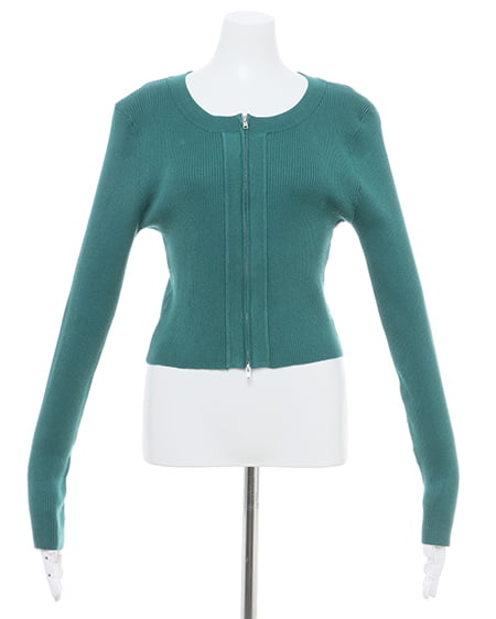 INGNI(イング) クルーネックフロントジップニットカーディガン グリーン