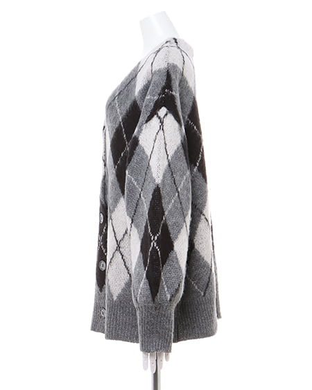 INGNI(イング) アーガイル柄シャギーニットカーディガン クロ/グレー