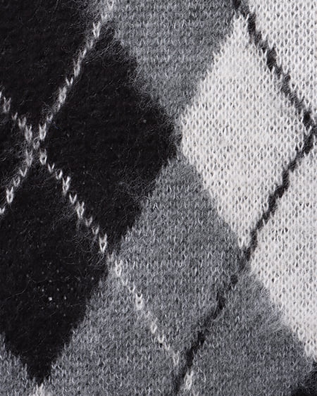 INGNI(イング) アーガイル柄シャギーニットカーディガン クロ/グレー