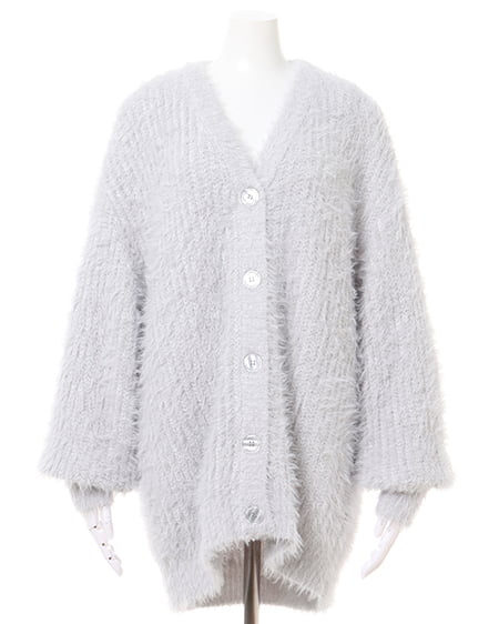 INGNI(イング) ラメフェザーヤーンミドル丈ニットカーディガン グレー