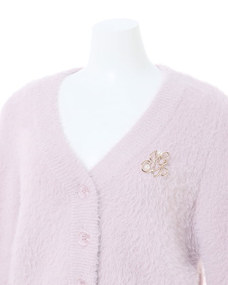 INGNI(イング) Vネックブローチ付フェザーヤーンニットカーディガン ピンク