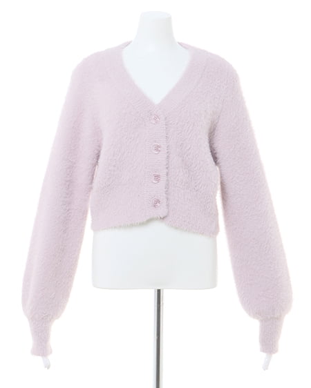 INGNI(イング) Vネックブローチ付フェザーヤーンニットカーディガン ピンク