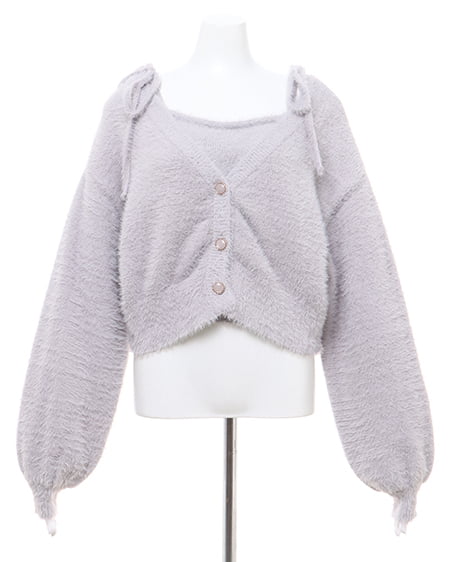 INGNI(イング) フェザーショート丈ニットカーディガン+肩リボンキャミSET グレージュ