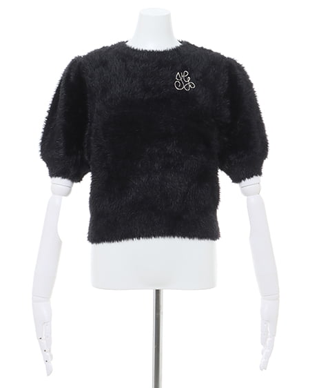 INGNI(イング) フェザーヤーンブローチ付半袖ニット クロ