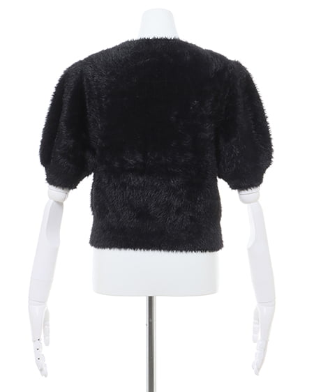 INGNI(イング) フェザーヤーンブローチ付半袖ニット クロ