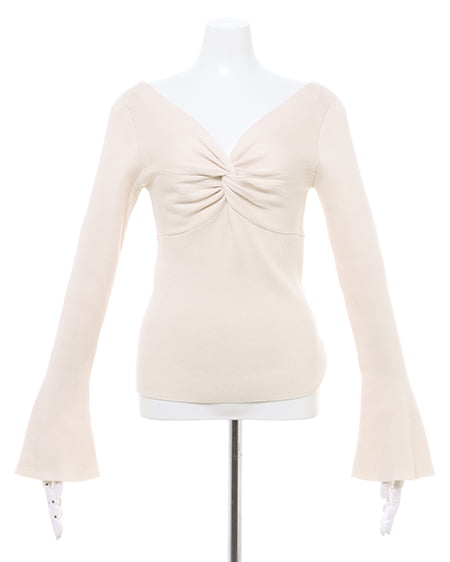 INGNI(イング) オフショルリボンフレアスリーブニット アイボリー