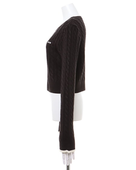 INGNI(イング) 配色胸刺しゅうケーブルニット クロ/オフホワイト