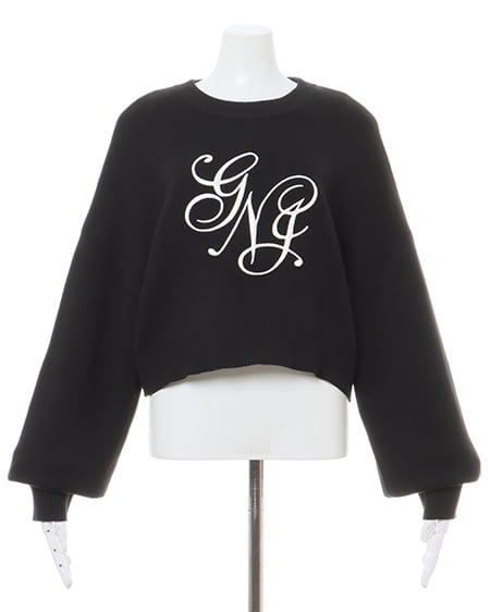 INGNI(イング) イニシャル刺しゅうロゴニット クロ