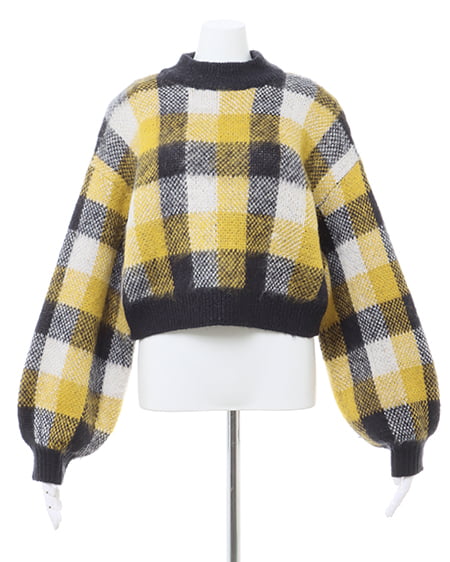INGNI（イング） ショート丈チェック柄シャギーニット ﾏｽﾀｰﾄﾞ