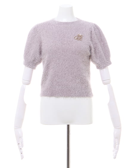 INGNI(イング) ブローチ付フェザーヤーンラメ半袖ニット グレージュ