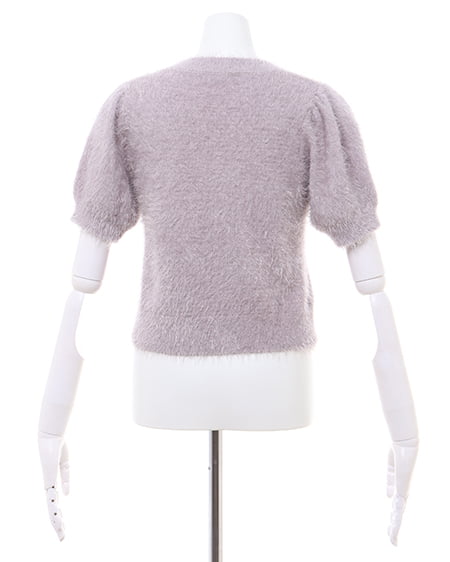 INGNI(イング) ブローチ付フェザーヤーンラメ半袖ニット グレージュ