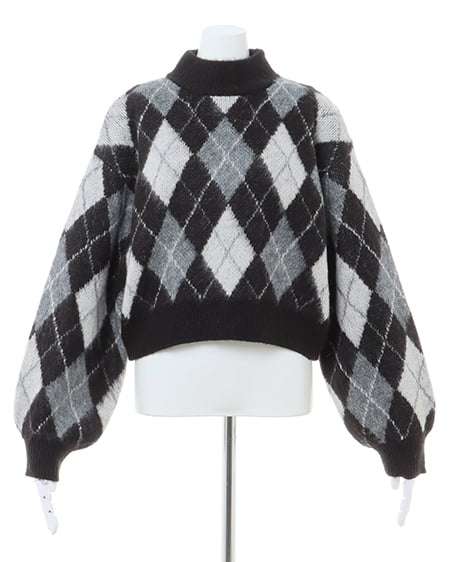 INGNI(イング) アーガイル柄シャギーニット クロ