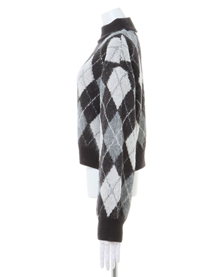 INGNI(イング) アーガイル柄シャギーニット クロ