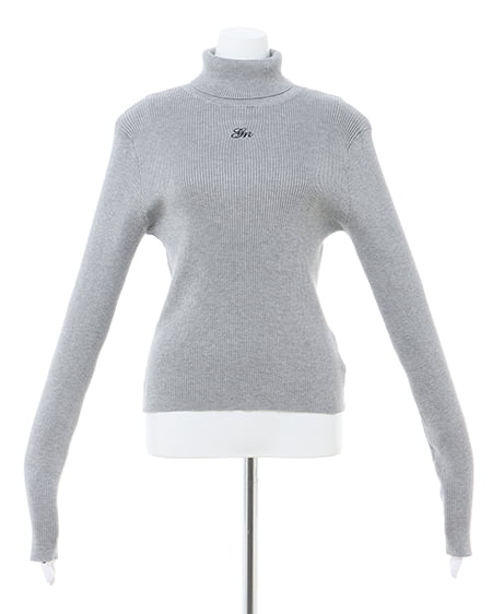 INGNI(イング) タートルネック胸刺しゅうリブニット グレー