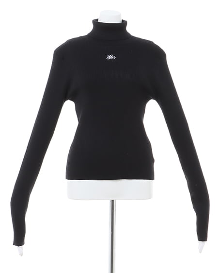 INGNI(イング) タートルネック胸刺しゅうリブニット クロ