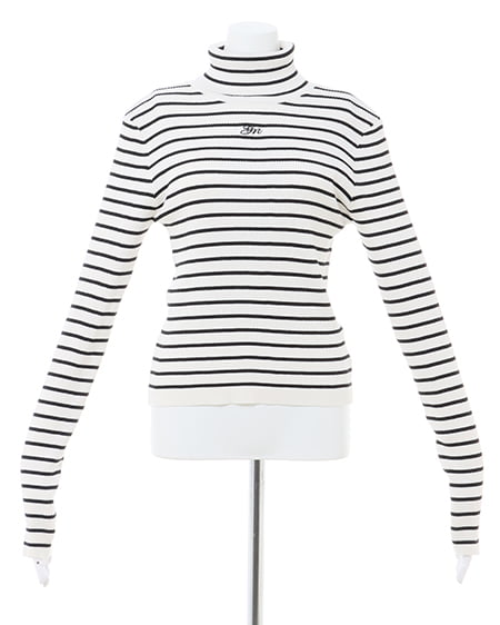 INGNI(イング) タートルネック胸刺しゅうリブニット ボーダー