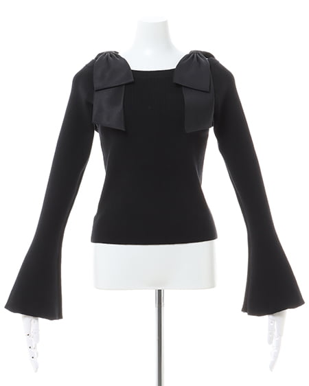 INGNI(イング) オフショル肩リボンニット クロ