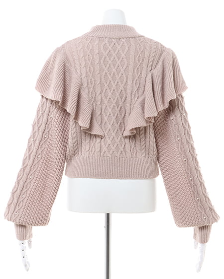 INGNI(イング) フリルケーブルパール付ニット ピンクベージュ