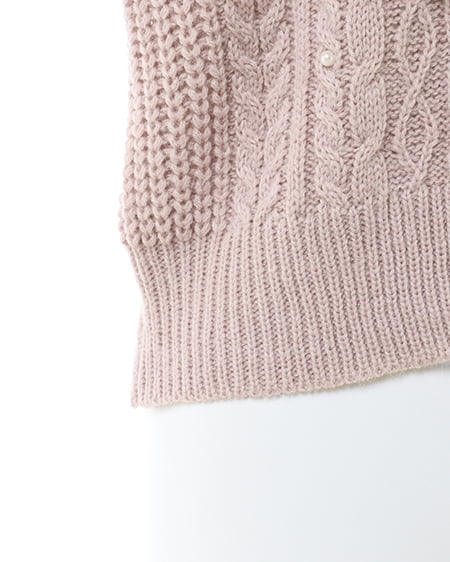 INGNI(イング) フリルケーブルパール付ニット ピンクベージュ